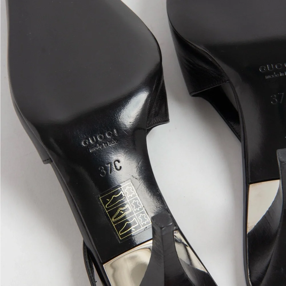 SOLD— Gucci Black Square Toe Crystal G Slingback Heels - Picture 9 of 11